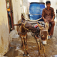 A seller sits on a wooden cart as he sells gallons of water in water-starved areas of Karachi, including Bilal Colony (pictured). Photo by Sabrina Toppa